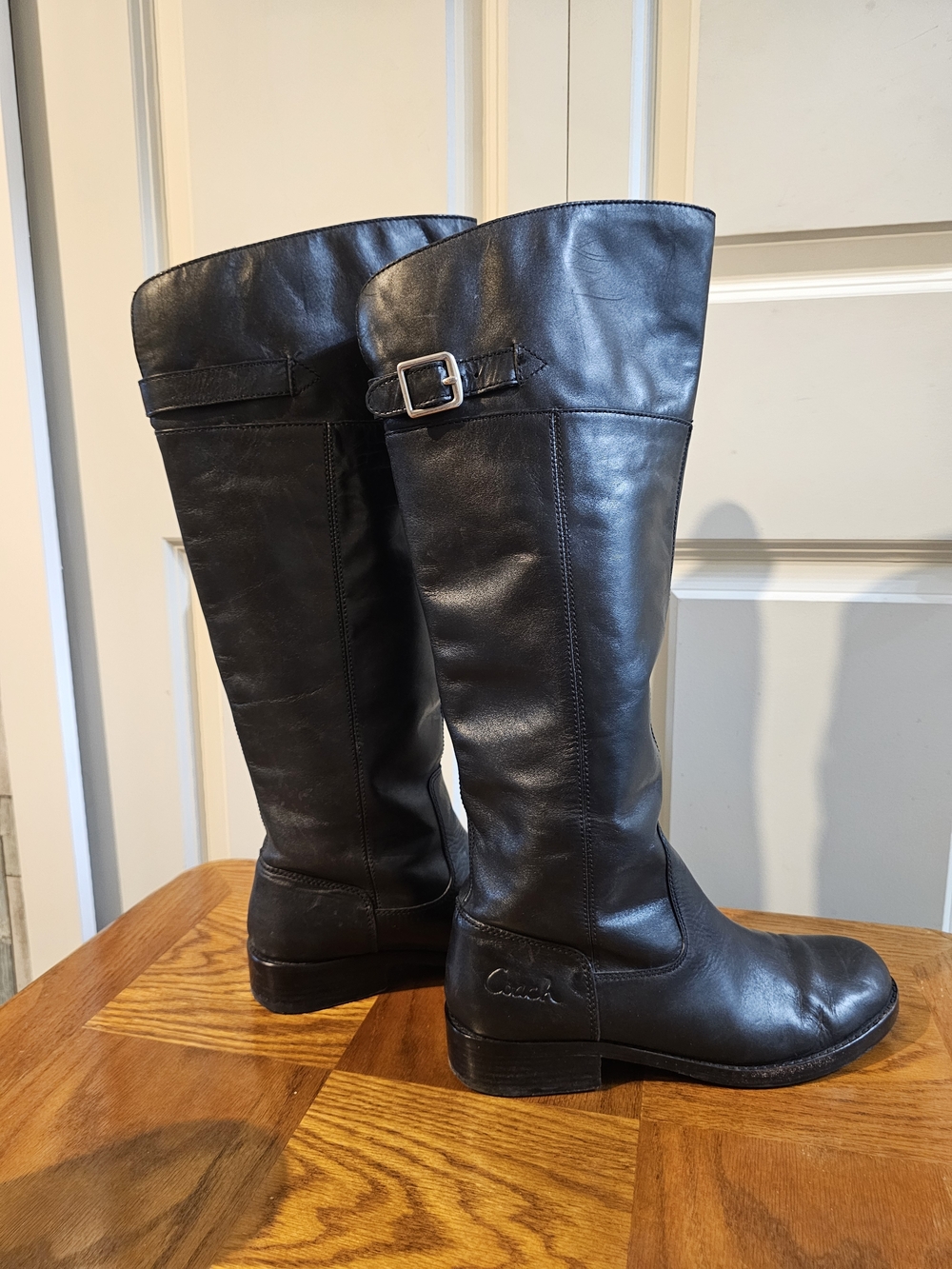 COACH Leather Knee-High Heeled Boots in Black SZ 8.5